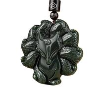 Talisman necklace, Feng Shui Pendant,Feng Shui Necklace Natural Hetian Nephrite Jade Necklace Dark Green Nine Tailed Fox Pendant Necklace Agate Bead Charm Amulet Good Fortune Necklace for Love Marriag