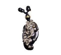 Talisman necklace, Feng Shui Pendant,Gold Obsidian Pi Xiu Necklace Pendant Bead Chain Carved Natural Black Obsidian Necklace Wealth Amulet Feng Shui Necklace for Success Good Luck Gift Man Woman,Penda