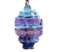 Talisman necklace, Feng Shui Pendant,Natural Color Gradient Fox Fluorite Pendant String Necklace Feng Shui Crystal Quartz Love Amulet Charm Rainbow Chakra Gemstones Adjustable Good Luck Gift for Men W