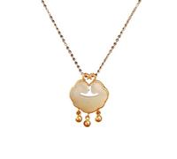 Talisman necklace, Feng Shui Pendant,Natural Jade Necklace Inlaid Hetian Jade Feng Shui Lucky Ruyi Charm Gilded Silver Long Life Lock Pendant Adjustable Chain Talisman for Women Longevity Wealth