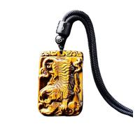 Talisman necklace, Feng Shui Wealth Necklace Natural Yellow Tiger Eye Quartz Zodiac Tiger Pendant