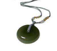Talisman necklace, Natural Hetian Jade Harmony Buckle Pendant Feng Shui Fortune Necklace Handmade
