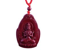 Talisman necklace, Natural Purple Cinnabar Bodhisattva Pendant Necklace Feng Shui
