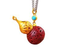 Talisman necklace, Purple Red Cinnabar Golden Gourd Auspicous Cloud Carved Pendant Necklace