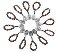 TALISMAN4U 12 Pack Finger Rosary One Decade Oval Wood Prayer Beads Catholic Mini Rosaries with Mixed Saints Medals Religious Gift