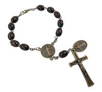 TALISMAN4U Bronze Saint Benedict Medal One Decade Catholic Rosary for Car Rearview Mirror Dark Brown Wood Prayer Beads Sacred St Benedict Centerpiece & Crucifix Rosaries Bracelet Religious Gift for