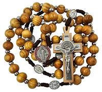 TALISMAN4U CATHOLIC ROSARY for Men St Benedict Medal & Jerusalem Cross Crucifix Necklace Rosary Pouch Religious Gift
