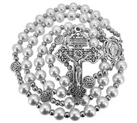 TALISMAN4U Catholic Rosary Prayer Beads Necklace Miraculous Medal | Pardon Crucifix, Five Decade Rosary, 8mm Glass Beads, Velvet Gift Pouch, Prayer Card Included