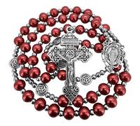 TALISMAN4U Catholic Rosary Prayer Beads Necklace Miraculous Medal | Pardon Crucifix, Five Decade Rosary, 8mm Glass Beads, Velvet Gift Pouch, Prayer Card Included