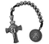 TALISMAN4U Jesus Crown of Thorns Cross Catholic One Decade Car Rosary 10mm Black Hematite Prayer Beads Saint Benedict Medal Pocket Tenner Rosaries Velvet Pouch & Prayer Card Religious Gift