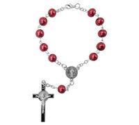 TALISMAN4U Sacred Saint Benedict Medal One Decade Catholic Rosary for Car Rearview Mirror Glass Pearl Beads Auto Rosaries Bracelet for Women Men St Benedict Crucifix Religious Gift, 7.4, Glass, no