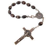 TALISMAN4U Saint Benedict Medal One Decade Catholic Rosary for Car Rearview Mirror Dark Brown Wood Prayer Beads Sacred St Benedict Crucifix Rosaries Bracelet Religious Gift for Men Women, 7.4, Wood