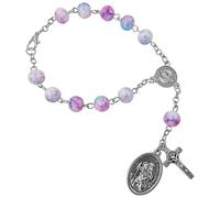 TALISMAN4U Saint Benedict One Decade Rosary for Car Rearview Mirror St Christopher Medal 8mm Glass Prayer Beads Catholic Evil Protection Auto Rosary Bracelet for Women Men, One Size, Acrylic, no