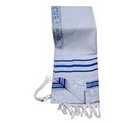 Talitnia Acrylic Tallit (Imitation Wool) Prayer Shawl Blue and Silver Stripes in Size 24" Long and 72" Wide