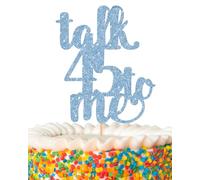 Talk 45 To Me Cake Topper - Glitter Light Blue 45th Birthday Cake Decorations, Funny 45 Years Old Birthday Cake Pick (Light Blue)