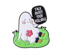 Talk About Your Feelings Cute Brooch, White Ghost Badge Brooch For Backpacks, Funny Gift For Anxious Friend Coworker, Emotional Ghost Brooches, Be Kind, Gentle Reminder Accessories (style1)