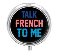 Talk French to Me Cute Travel Pill Organizer Portable Small Round Medicine Case Box for Pocket Purse