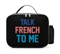 Talk French to Me Leather Lunch Bag with Buckled Handle Insulated Portable Meal Lunchbox for Work Travel