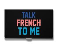 Talk French to Me Printed Business Card Holder for Women Men Metal Slim Credit Card Case Wallet Pocket Purse