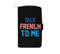 Talk French to Me Trendy Zipper Wallets for Men Women Classic Leather Pouch Credit Card Coin Purse