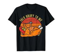 Talk Gravy to Me Funny Thanksgiving Pun Turkey Roast Dinner T-Shirt, Men, Black, 3X-Large
