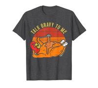 Talk Gravy to Me Funny Thanksgiving Pun Turkey Roast Dinner T-Shirt, Men, Dark Heather Grey, 3X-Large