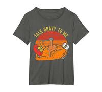 Talk Gravy to Me Funny Thanksgiving Pun Turkey Roast Dinner T-Shirt, Women's Plus, Asphalt Grey, 5X