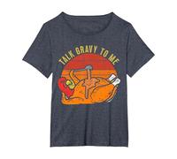 Talk Gravy to Me Funny Thanksgiving Pun Turkey Roast Dinner T-Shirt, Women's Plus, Heather Blue, 3X