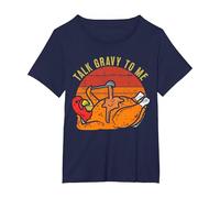 Talk Gravy to Me Funny Thanksgiving Pun Turkey Roast Dinner T-Shirt, Women's Plus, Navy Blue, 2X