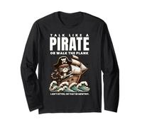 Talk Like a Pirate Day Funny Cat Walk The Plank Quote Long Sleeve T-Shirt