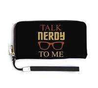 Talk Nerdy to Me Leather Wallet Fashion Purse Long Pouch with Wrist Strap for Men Women