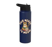Talk Nerdy to Meow Funny Cat Lover Reading Humor Stainless Steel Insulated Water Bottle