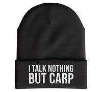 Talk Nothing But CARP, Fishing Funny Beanie Hat for Men Grandad Dad Fisherman Novelty Gifts (Black)