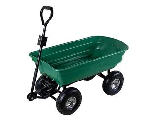 TALK-POINT Garden Trolley with Tilt Function, 75L Plastic Tub, 4x Pneumatic Tyres, 300kg Capacity, Green