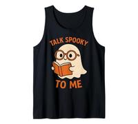 Talk Spooky to Me Ghost Reading Cute Halloween Book Lover Tank Top