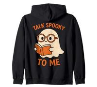 Talk Spooky To Me Ghost Reading Cute Halloween Book Lover Zip Hoodie