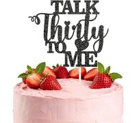 Talk Thirty to Me Cake Topper, Black Glitter Dirty 30 for 30th Birthday Wedding Anniversary Hello 30 Party Decoration Supplies