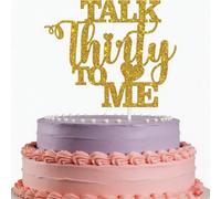 Talk Thirty to Me Cake Topper, Gold Glitter Dirty 30 for 30th Birthday Wedding Anniversary Hello 30 Party Decoration Supplies (Style-3)