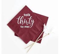 Talk Thirty to Me Party Napkins, Burgundy, Personalized Custom Cocktail Napkins