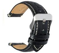 Talk Time Black Genuine Leather Alligator Grain Watch Strap With White Stitching 22mm