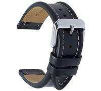 Talk Time Genuine Leather Watch Strap with White Stitching Black 16mm