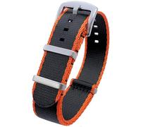 Talk Time NATO Watch Strap Seat Belt Weave Nylon Black and Orange Stripe With Brushed Stainless Steel Buckle (18mm)