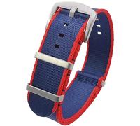 Talk Time Premium NATO Watch Strap Seat Belt Weave Nylon Blue and Red with Brushed Stainless Steel Buckle (22mm)