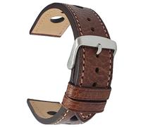 Talk Time Rally Racing Watch Strap Buffalo Grain Calf Leather Brushed Stainless Steel Buckle Brown (22mm)