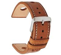 Talk Time Rally Racing Watch Strap Buffalo Grain Calf Leather Brushed Stainless Steel Buckle Tan