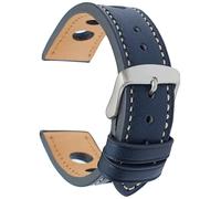 Talk Time Rally Racing Watch Strap Genuine Calf Leather Brushed Stainless Steel Buckle 20mm Blue