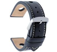 Talk Time Rally Racing Watch Strap Genuine Calf Leather Brushed Stainless Steel Buckle 22mm Black