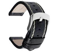 Talk Time Thick Leather Watch Strap Buffalo Grain Genuine Padded Calf Black 22mm