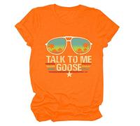 Talk to ME Goose Cotton Monogram Print Summer Crewneck Short Sleeve Loose TEE Orange XXL