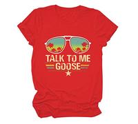 Talk to ME Goose Cotton Monogram Print Summer Crewneck Short Sleeve Loose TEE Red L